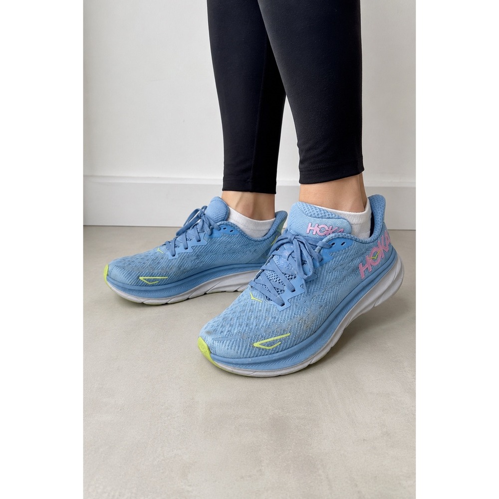 Hoka Clifton 9 Womens Running Shoes Blue Pink Lime 1127896 DNK Size 8B